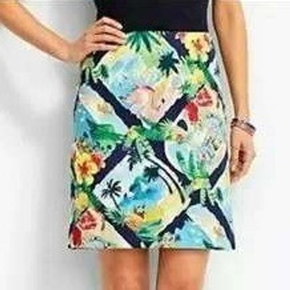 Talbots Tropical Print Lined Skirt Size 6P Side Zipper Vacation Cruise Beach